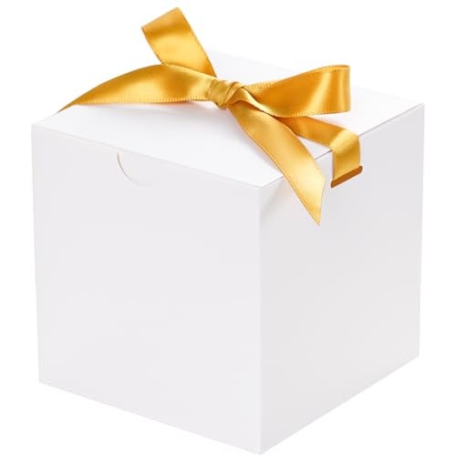 UnicoPak 4x4x4 White Gift Boxes 50 Pcs Elegant Small Gift Boxes with Lids for Birthday Party Wedding Holiday Christmas Gift Box for Ornaments Treats Candle Mug Crafting