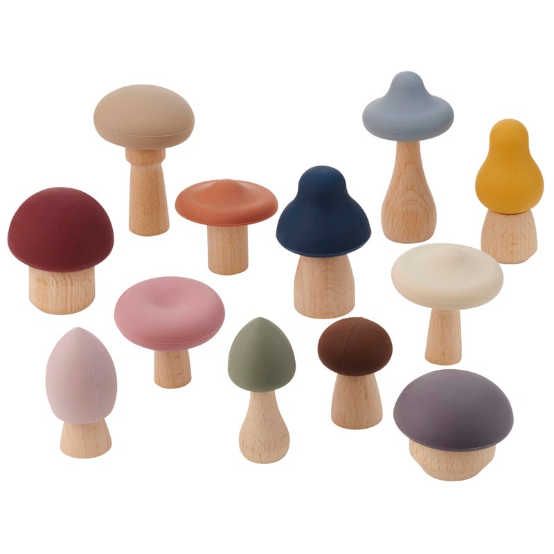 tickit SiliSoft Woodland Mushroom Set 12 Soft Silicone Wooden Mushrooms for Sensory Play Motor Skills Imaginative SmallWorld Adventures - Image 3