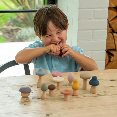 tickit SiliSoft Woodland Mushroom Set 12 Soft Silicone Wooden Mushrooms for Sensory Play Motor Skills Imaginative SmallWorld Adventures - Image 5