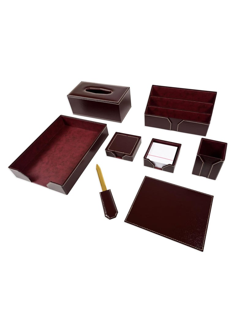FIS طقم مكتب تنفيذي من FIS مكون من 9 قطع مصنوع من الجلد الصناعي، لون بورجوندي - FSDSEXB221BU - Image 1