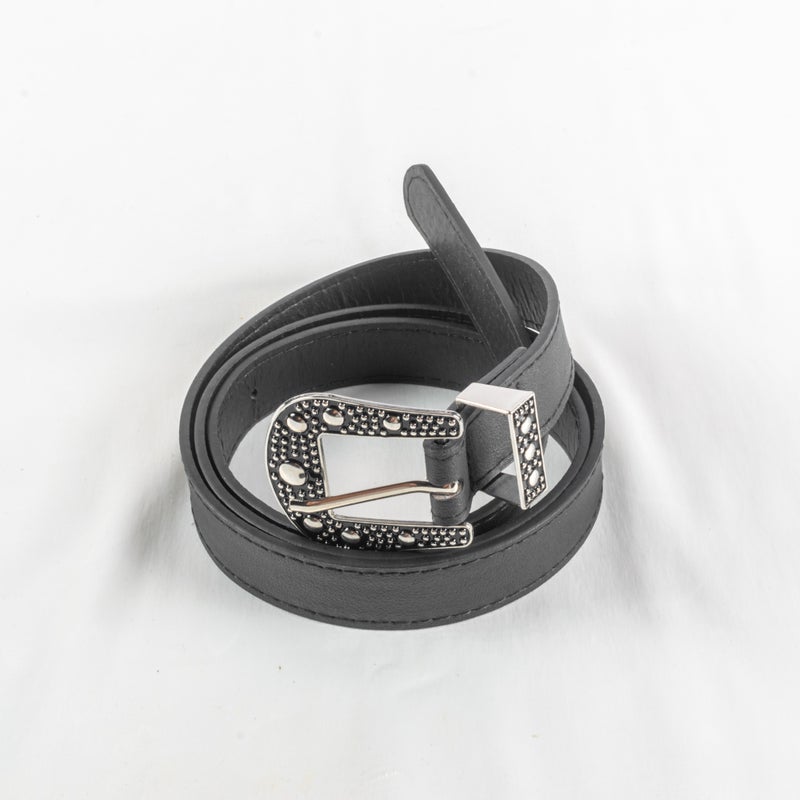 Black Leather Waist Belt for Women