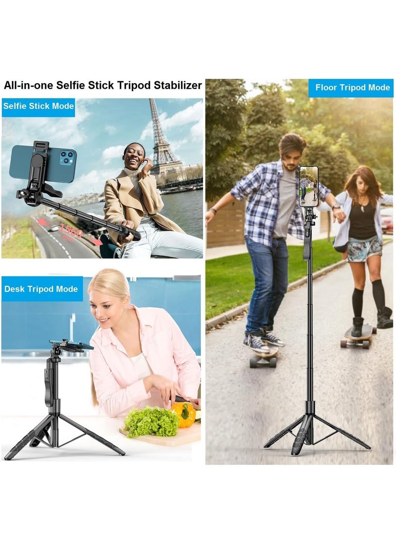 NNEWVANTE - Selfie Stick Phone Tripod for iPhone - 60" Extendable Cell Phone Tripod Remote for iPhone Android Camera 360° Rotating Travel Tripod Stabilizer Phone Stand Holder for Pictures Video Record Vlog - Image 1