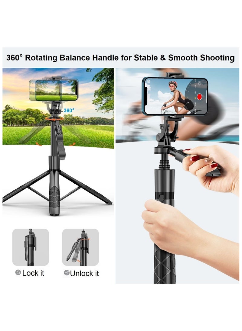 NNEWVANTE - Selfie Stick Phone Tripod for iPhone - 60" Extendable Cell Phone Tripod Remote for iPhone Android Camera 360° Rotating Travel Tripod Stabilizer Phone Stand Holder for Pictures Video Record Vlog - Image 1