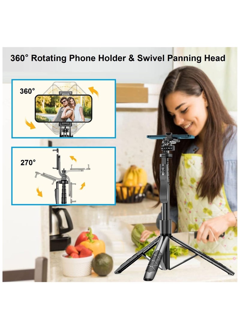 NNEWVANTE - Selfie Stick Phone Tripod for iPhone - 60" Extendable Cell Phone Tripod Remote for iPhone Android Camera 360° Rotating Travel Tripod Stabilizer Phone Stand Holder for Pictures Video Record Vlog - Image 1