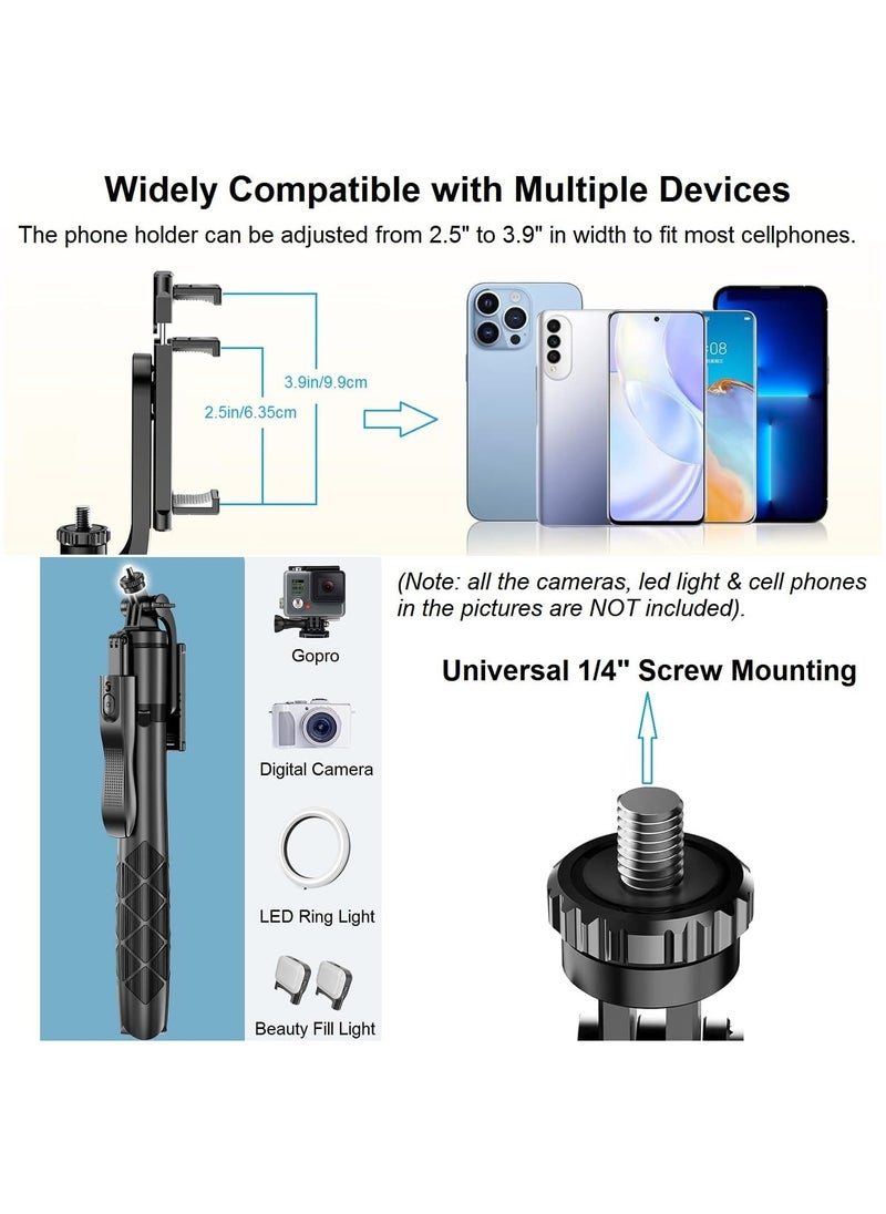NNEWVANTE - Selfie Stick Phone Tripod for iPhone - 60" Extendable Cell Phone Tripod Remote for iPhone Android Camera 360° Rotating Travel Tripod Stabilizer Phone Stand Holder for Pictures Video Record Vlog - Image 1