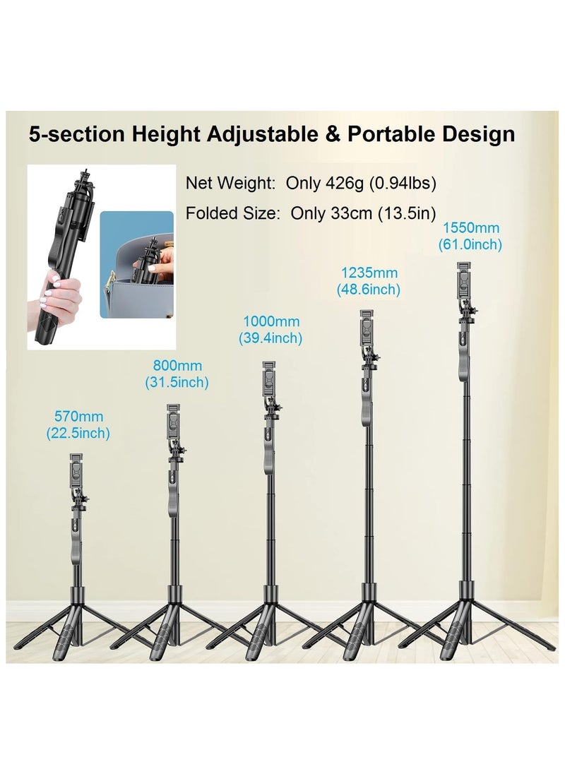 NNEWVANTE - Selfie Stick Phone Tripod for iPhone - 60" Extendable Cell Phone Tripod Remote for iPhone Android Camera 360° Rotating Travel Tripod Stabilizer Phone Stand Holder for Pictures Video Record Vlog - Image 1