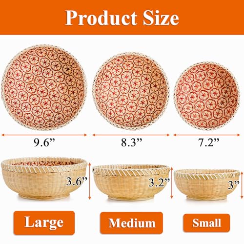 Elsjoy Set of 3 Round Wicker Fruit Baskets, Kitchen Wicker Woven Bread Basket Stackable Rattan Serving Basket Set for Home Decor - Image 2