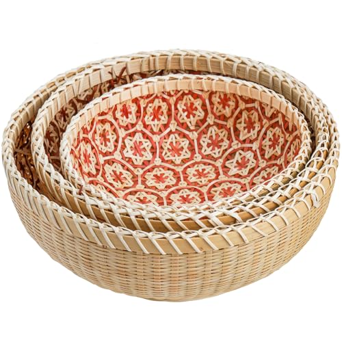 Elsjoy Set of 3 Round Wicker Fruit Baskets, Kitchen Wicker Woven Bread Basket Stackable Rattan Serving Basket Set for Home Decor - Image 4