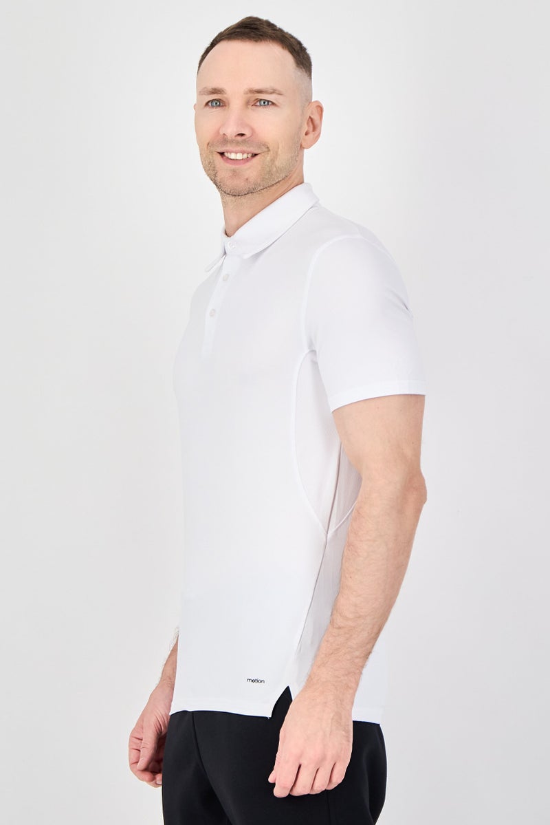 MOTION Men Sportswear Fit Short Sleeve Training Polo Shirt, White - Image 2