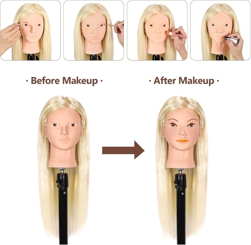 MYSWEETY 26'' Mannequin Head with Hair, 80% Real Human Hair Hairdresser Practice Training Head Cosmetology Mannequin Manikin Doll Head with Table Clamp Holder + DIY Hair Styling Braid Set (Blonde, No - Image 5