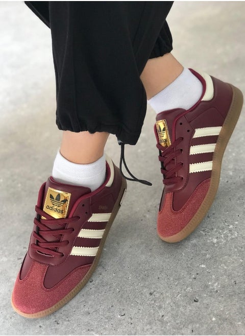 Adidas Samba Casual Boots White and Burgundy High Copy