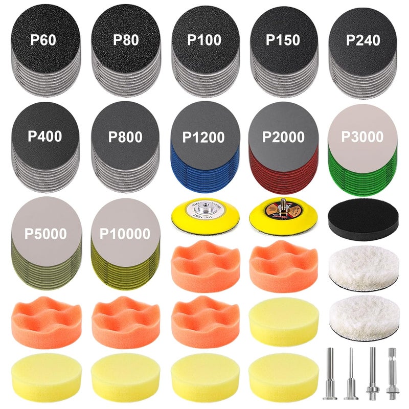 GOH DODD 199 Pieces 3 Inch Sanding Disc, Headlight Restoration Kit Hook and Loop Sanding Pads 60 to 10000 Grit Wet Dry Sandpaper with 1/4“ 1/8" Shank, Backer, Polishing Pads and Interface Pad - Image 1