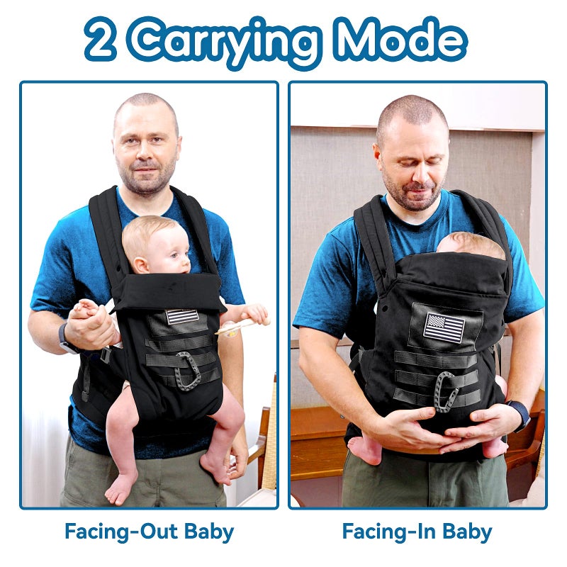 YESYBC Baby Carrier, Lumbar Support Infant Carrier (0-36M, 8-33 lbs) with Foldable Headrest Carabiners for Big and Tall Parents, Men, Women (Black) - Image 5