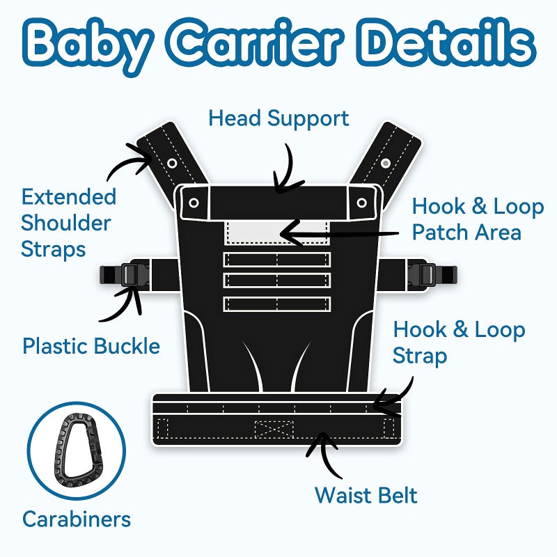 YESYBC Baby Carrier, Lumbar Support Infant Carrier (0-36M, 8-33 lbs) with Foldable Headrest Carabiners for Big and Tall Parents, Men, Women (Black) - Image 3