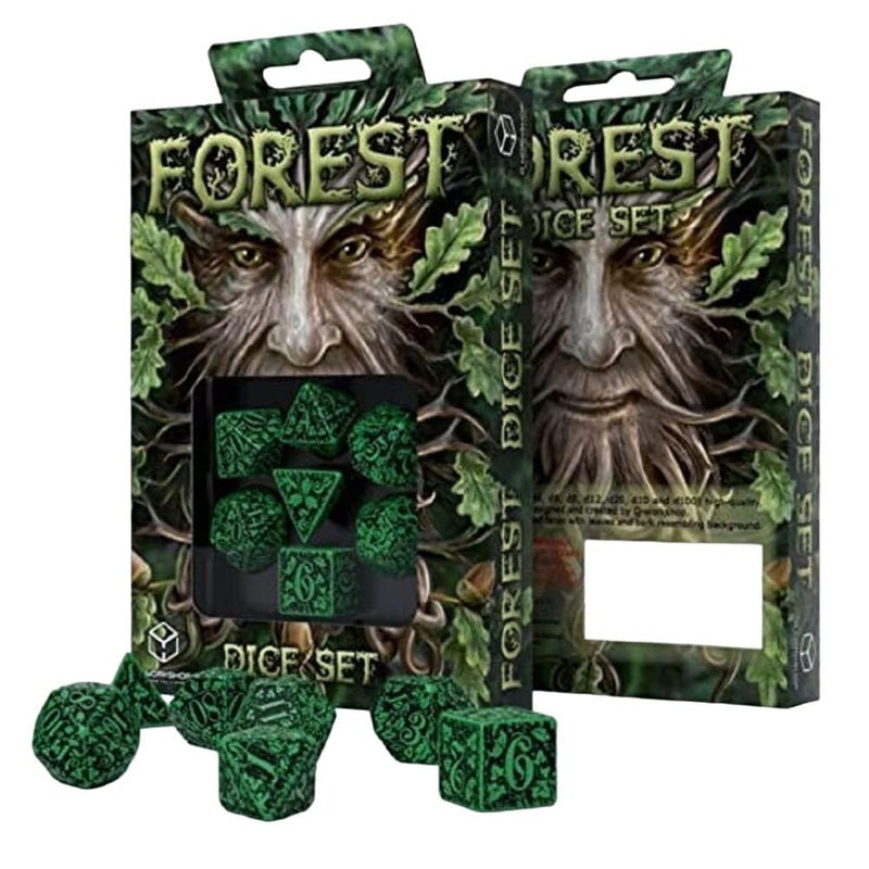 Q WORKSHOP Forest Engraved green & black RPG ornamented Dice Set 7 polyhedral pieces - Image 3