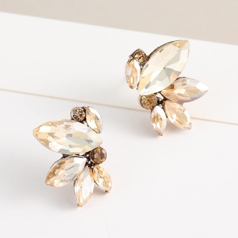 Spiritlele Champagne Rhinestone Earring Sparkly Faux Crystal Stud Earrings for Women Wedding Prom Party - Image 4