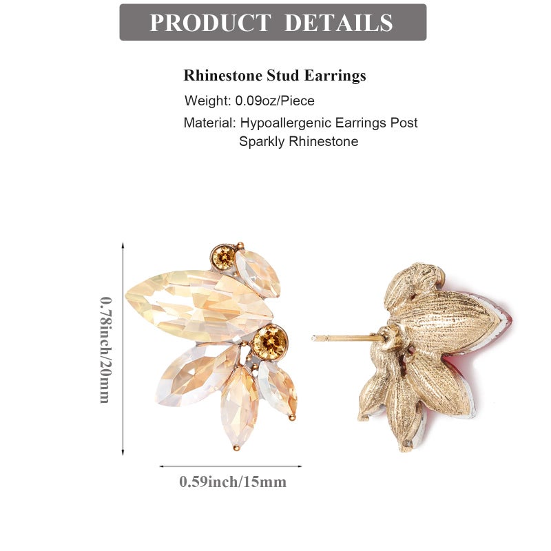 Spiritlele Champagne Rhinestone Earring Sparkly Faux Crystal Stud Earrings for Women Wedding Prom Party - Image 5