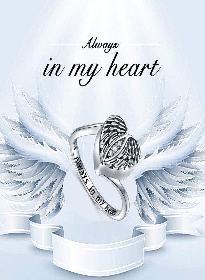Flyow 925 Sterling Silver Angel Wings Urn Ring for Ashes Engraved Always in My Heart Keepsake Memorial Jewelry Cremation Rings for Women Girls Easter Gifts (9) - Image 2
