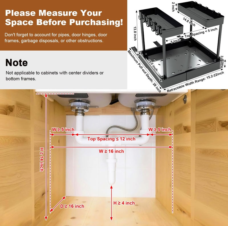 FOXHIVE Expandable Pull Out Cabinet Organizer - Adjustable Width 12-18" & Depth 13-23", 3-Rail Heavy Duty Slide Out Drawer, No-Drills Adhesive Mount, Fits Lip & Lip-Free Cabinets (White) - Image 3