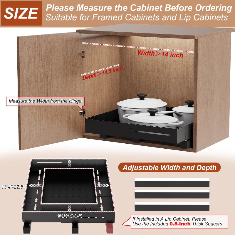 FOXHIVE Expandable Pull Out Cabinet Organizer - Adjustable Width 12-18" & Depth 13-23", 3-Rail Heavy Duty Slide Out Drawer, No-Drills Adhesive Mount, Fits Lip & Lip-Free Cabinets (White) - Image 2