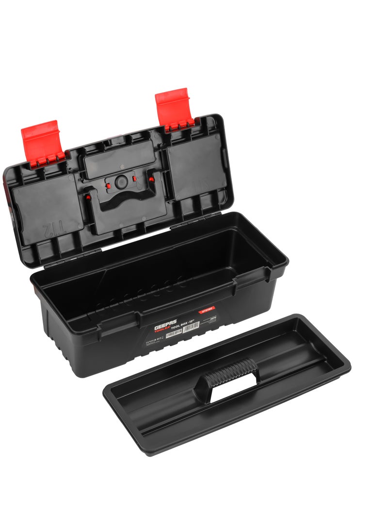 GEEPAS Geepas 12-Inch Heavy-Duty Tool Box with Removable Tray, Secure Latch, and Ergonomic Handle - A Compact and Efficient Storage Solution for Organizing, Protecting & Transporting Your Tools  & Equipment  - Image 1