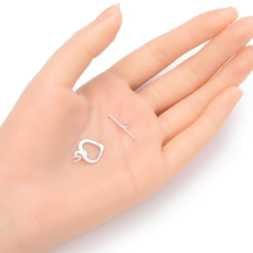 Adabele 1 Set Adabele Authentic 925 Sterling Silver Heart Shaped Toggle Clasp T-Bar Closure Set with Bar 16mm for DIY Jewelry Making SS26-BB - Image 2