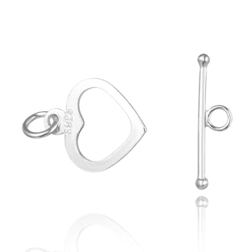 Adabele 1 Set Adabele Authentic 925 Sterling Silver Heart Shaped Toggle Clasp T-Bar Closure Set with Bar 16mm for DIY Jewelry Making SS26-BB - Image 1