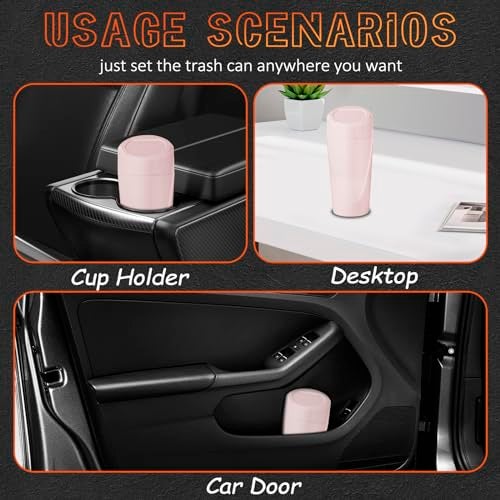 xiaoniu Car Trash Can with Lid, Leakproof Garbage Can with 40 Attached Trash Bags, Mini Essential Car Accessories for Interior for Car,SUV, Home, Office (Sakura Pink) - Image 3