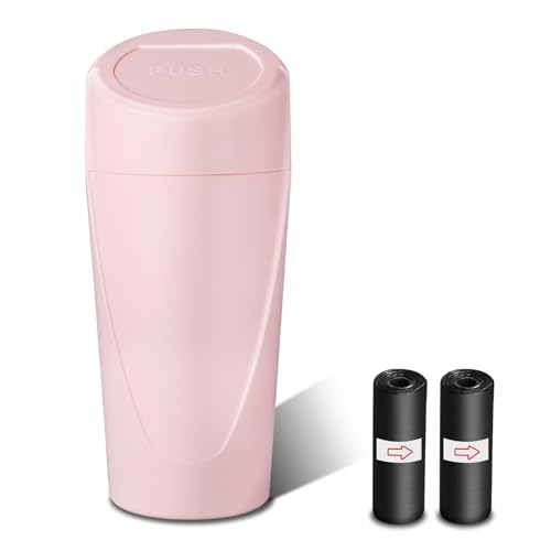 xiaoniu Car Trash Can with Lid, Leakproof Garbage Can with 40 Attached Trash Bags, Mini Essential Car Accessories for Interior for Car,SUV, Home, Office (Sakura Pink) - Image 1