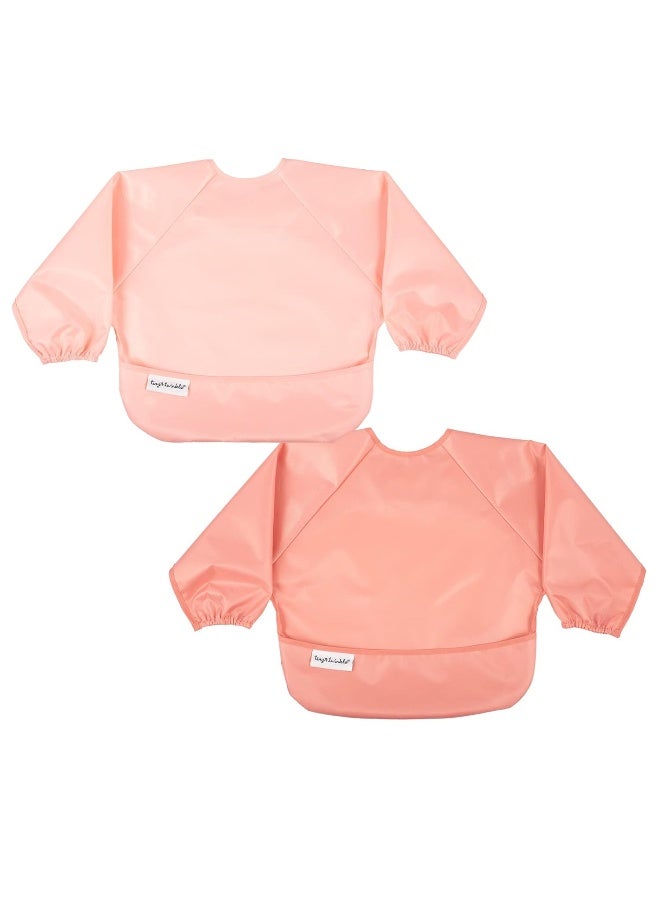 Tiny Twinkle Mess Proof Baby Bibs, 2pk Waterproof Smock Baby Bibs for Eating, Machine Washable Long Sleeve Bibs, Baby Led Weaning, Toddler Bibs, BLW Supplies (Peach Terracotta, Small 6-24 Months) - Image 1