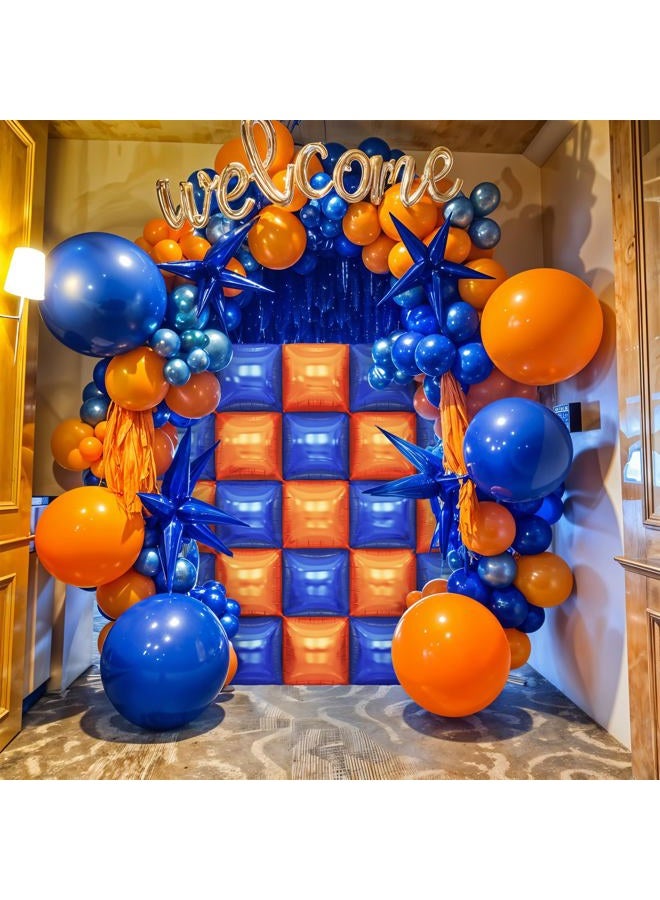 Vibzox Blue and Orange Square Foil Balloons Wall, Double Sided Chrome Deep Blue and Orange Balloons Tunnel Arch Kit Backdrop for Boys Birthday Graduation Baby Shower blue Birthday Party Decorations - Image 5