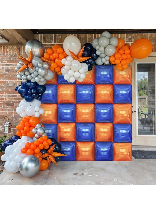 Vibzox Blue and Orange Square Foil Balloons Wall, Double Sided Chrome Deep Blue and Orange Balloons Tunnel Arch Kit Backdrop for Boys Birthday Graduation Baby Shower blue Birthday Party Decorations - Image 4