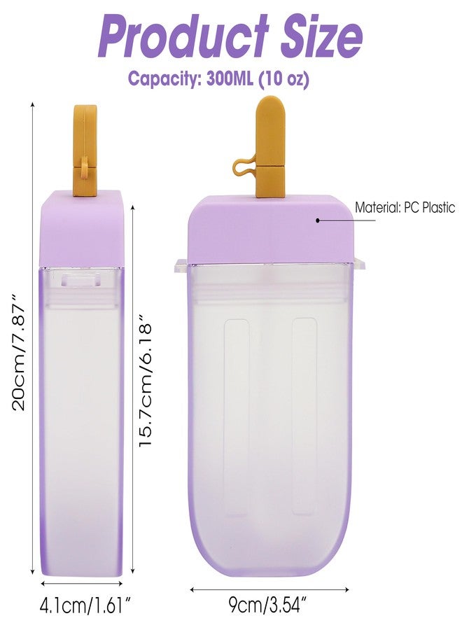 BuleVina 300ML Cute Water Bottle with Straw - Kawaii Creative Ice Cream Popsicle Cups Adjustable Shoulder Strap for School Girls, Leakproof BPA Free Juice Drinking Bottles Camping Sports Travel 10 Oz (Purple) - Image 2