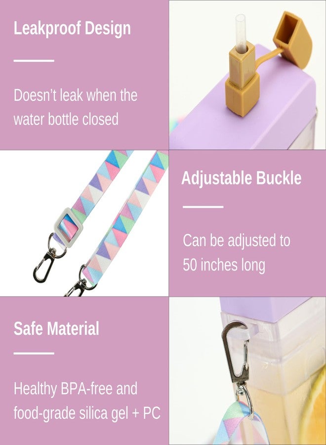 BuleVina 300ML Cute Water Bottle with Straw - Kawaii Creative Ice Cream Popsicle Cups Adjustable Shoulder Strap for School Girls, Leakproof BPA Free Juice Drinking Bottles Camping Sports Travel 10 Oz (Purple) - Image 5