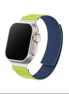 Remson Remson Magnetic Switch- Band Double Side Reversible Silicone Strap for iWatch Series 42-49mm (Yellow-Green/Navy Blue) 