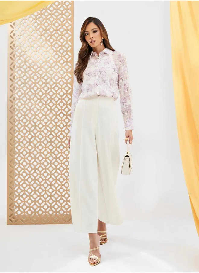 ستايلي Floral Print Oversized Spread Collar Shirt