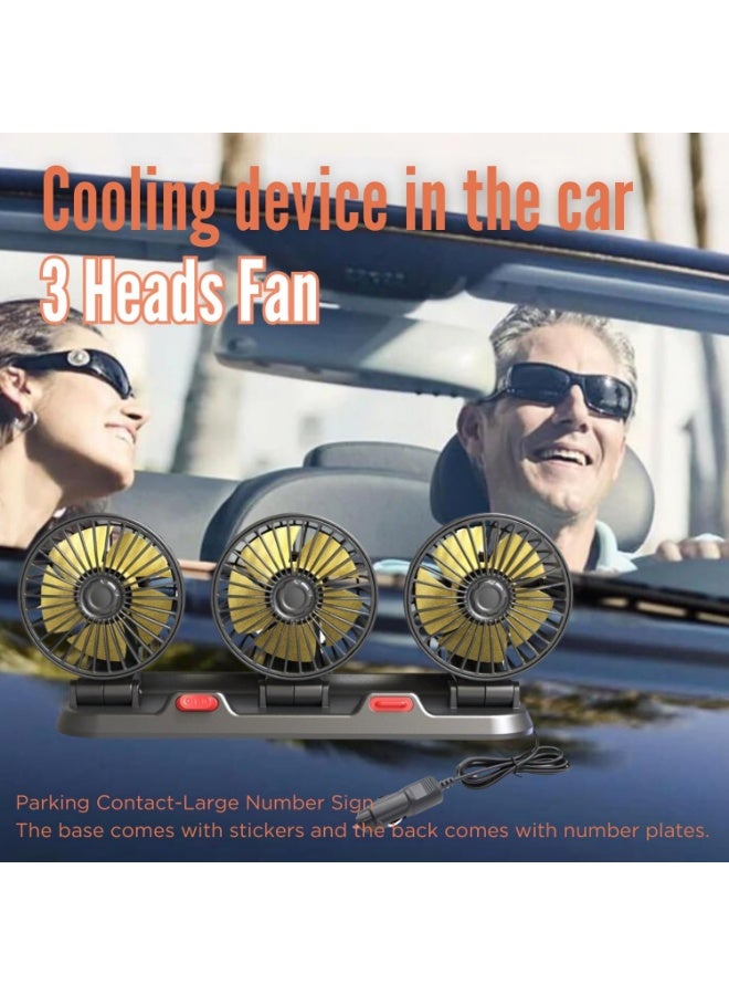 Three-head car cooling fan, 12V, 360-degree rotating, two adjustable speeds, 51-inch cord length, portable cooling fan for SUVs, RVs, cars, boats, and golf courses. - Image 4