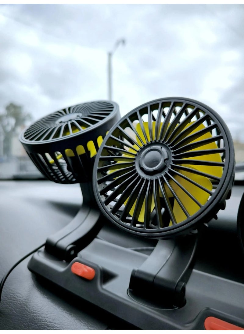 Three-head car cooling fan, 12V, 360-degree rotating, two adjustable speeds, 51-inch cord length, portable cooling fan for SUVs, RVs, cars, boats, and golf courses. - Image 2
