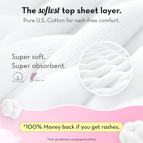 Plush Ultra-Thin Sanitary Napkins for Women, 14 Pcs | 8 XL Pads (Light-Medium Flow), 6 XXL Pads (Heavy Flow), 2 Panty Liners | 100% Rash-Free | Pure U.S. Cotton Sanitary Pads | No Fragrance | No Toxic-Chemicals - Image 4