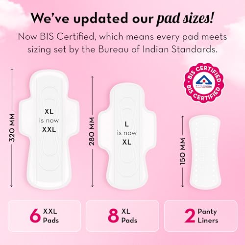 Plush Ultra-Thin Sanitary Napkins for Women, 14 Pcs | 8 XL Pads (Light-Medium Flow), 6 XXL Pads (Heavy Flow), 2 Panty Liners | 100% Rash-Free | Pure U.S. Cotton Sanitary Pads | No Fragrance | No Toxic-Chemicals - Image 3