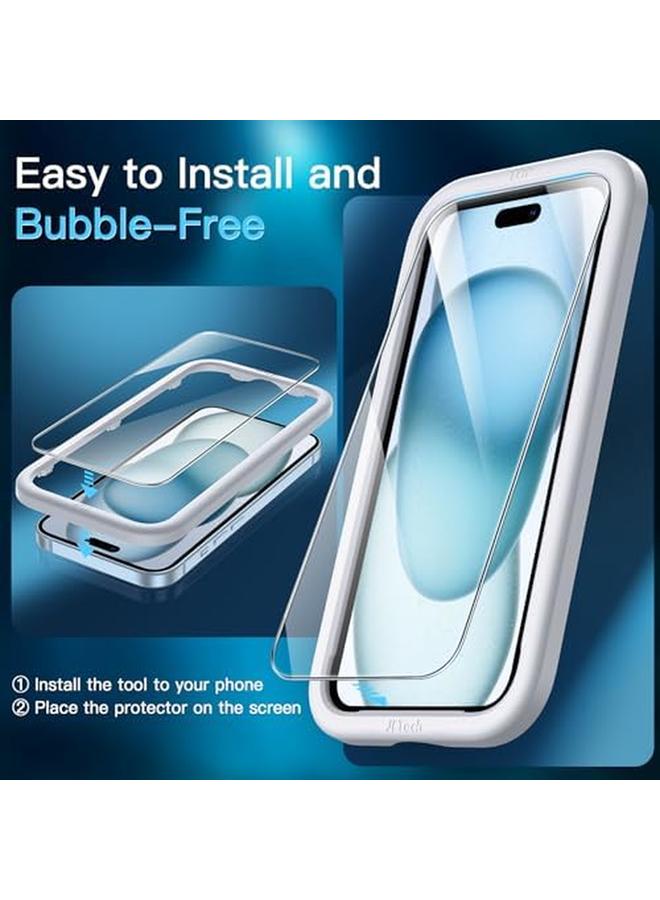 جي تيك واقي شاشة لهاتف آيفون 15 بلس مقاس 6.7 بوصة مع واقي عدسة الكاميرا بدون فقاعات وأداة تثبيت سهلة وفيلم زجاجي مقوى شفاف عالي الدقة عبوة من 3 قطع لكل منها - Image 4