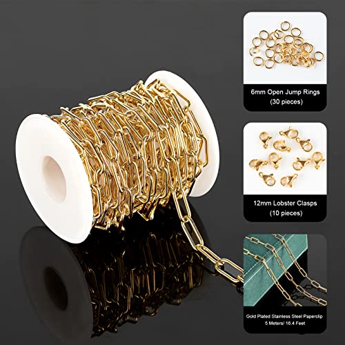 UMAOKANG 16.4 Feet Stainless Steel 10MM Cuban Chains for Men Hip Hop Jewelry Making Heavy Silver Chain Chunky Curb Cuban Link Necklace Bracelet Chain with Open Jump Rings Lobster Clasps - Image 2