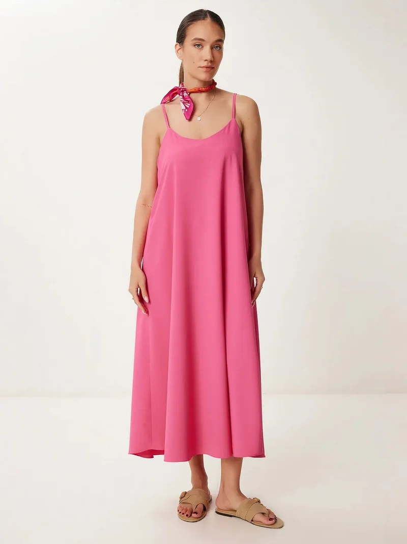 السعادة في إسطنبول ISTANBUL Loose Fit Midi Dress with U Collar