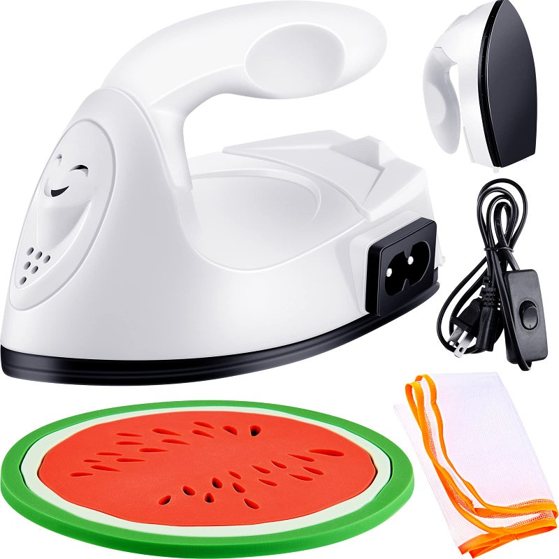 Honoson Honoson Mini Craft Iron Small Portable Heat Press Heat Transfer Machine with Mesh Cloth Pressing Cloth Pad Silicone Pad Charging Base Accessories for T Shirt Shoe DIY BagWhite