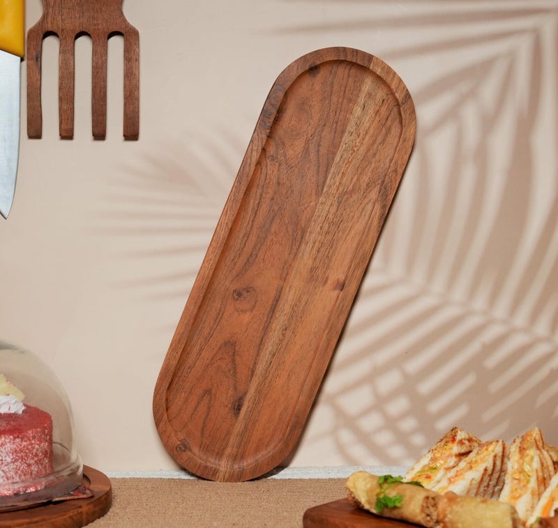 ARIYA Oval Shape Wooden Serving Platter Handcrafted Acacia Wood Tray with Elegant Oval Design Perfect for Serving Appetizers, Cheese, and Charcuterie - Image 3