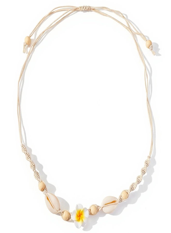 Nackiy Handmade Sea Shell Necklace for Women Summer Adjustable Natural Shell Collar Necklace (Beige Braided Rope), No Gemstone - Image 1