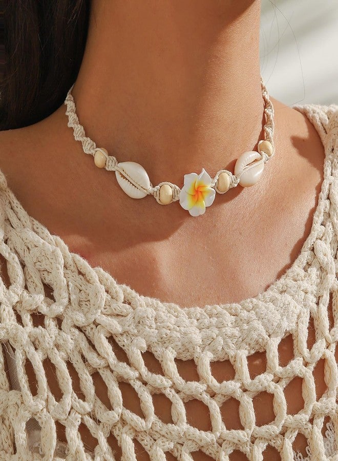 Nackiy Handmade Sea Shell Necklace for Women Summer Adjustable Natural Shell Collar Necklace (Beige Braided Rope), No Gemstone - Image 3