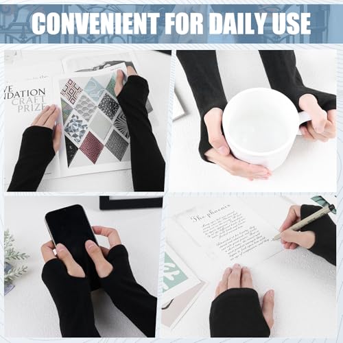 Fynnsure Arm Warmers Knit Elbow Long Fingerless Gloves for Women Winter Warm Ribbed Arm Sleeves Thumb Hole Arms Warmers Y2K Black-Thin - Image 3