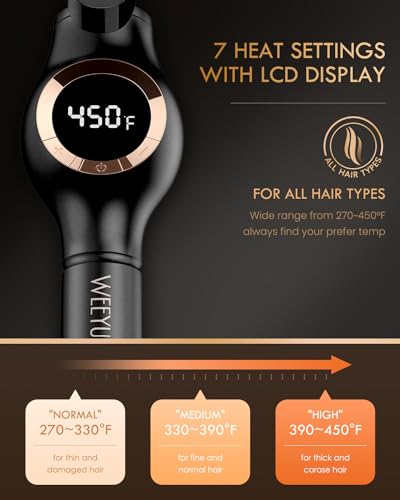WEEYUM Large Curling Iron 2 Inch, Ceramic Long Barrel Hair Curling Wand, Hair Styling Tool, Dual Voltage, LCD Display, Black - Image 3