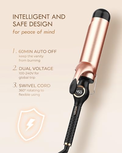 WEEYUM Large Curling Iron 2 Inch, Ceramic Long Barrel Hair Curling Wand, Hair Styling Tool, Dual Voltage, LCD Display, Black - Image 5